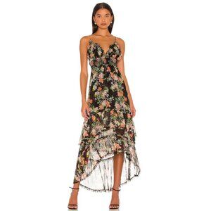 Alice + Olivia 'Imogene' Floral Silk High-Low Midi-Dress, Romance Black Multi